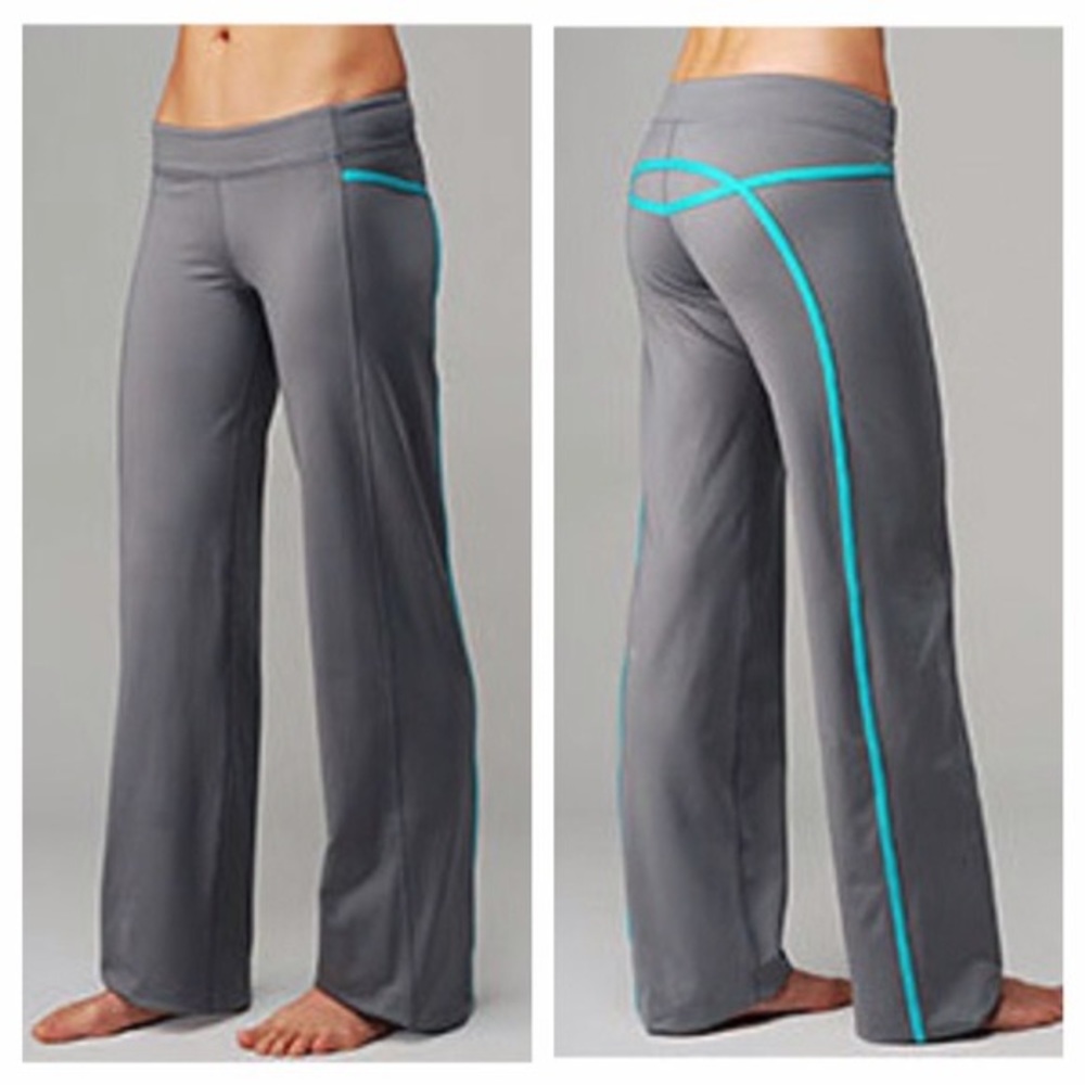 LULULEMON Womens Tracker Lounge Pants Gray Teal Piping Sz 6